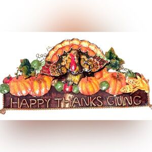 3D hand-painted metal Thanksgiving turkey and pumpkin decoration